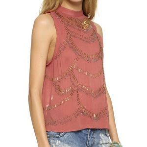 Free people beaded sleeveless, backless tank